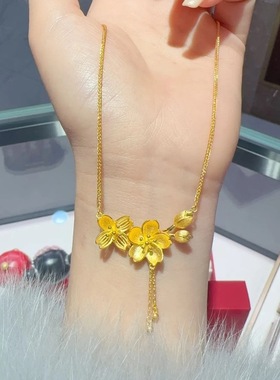 沙金黄金色里外一色双生花项链女