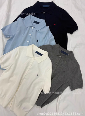 R-J拉夫小马标匹马棉刺绣针织短袖开衫POLO领T恤女气质显瘦针织衫