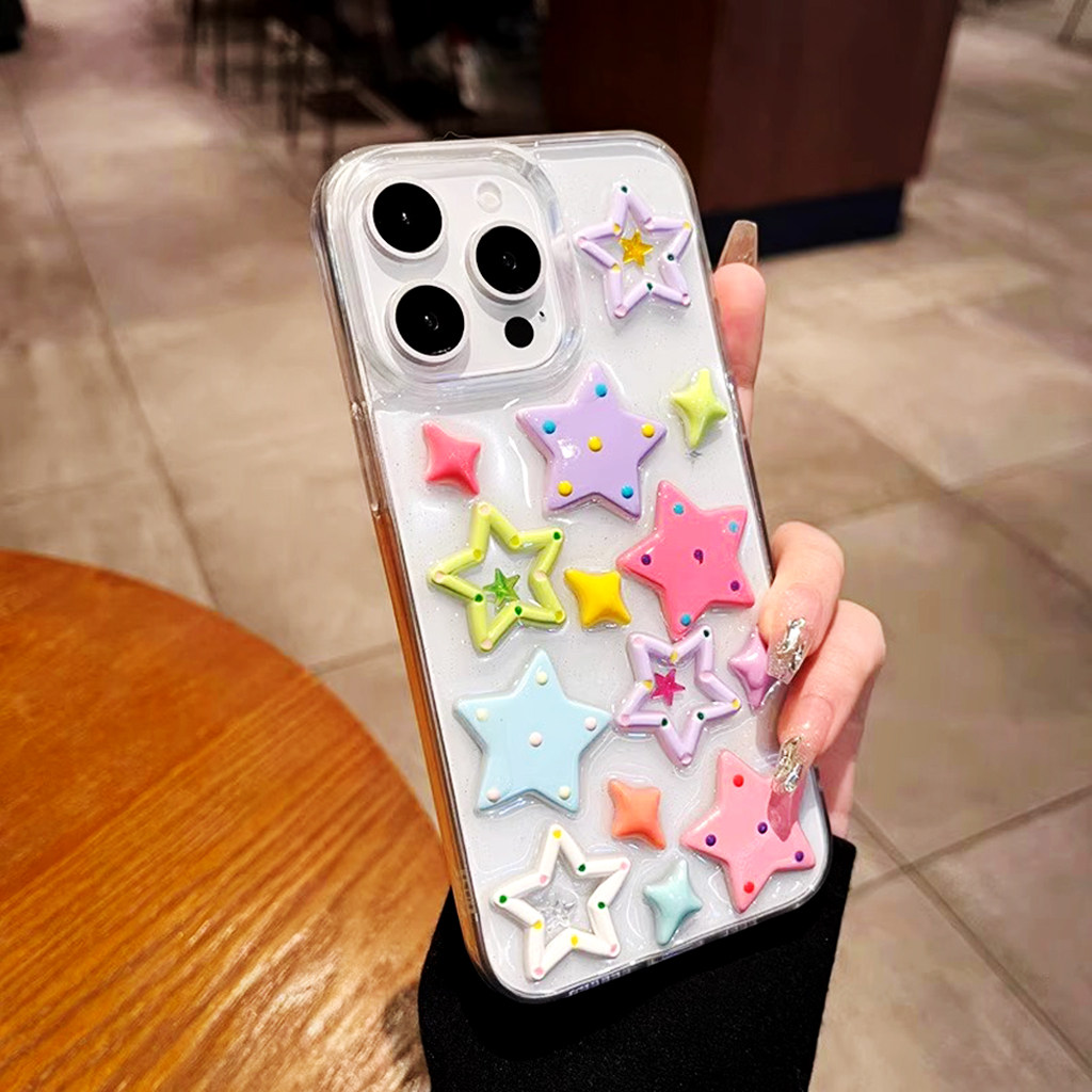 立体多巴胺多彩星星适用苹果16ProMax手机壳iPhone15滴胶14plus创意13手工12pro透明11个性X小众