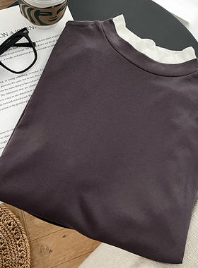 1CoMo 新款百搭时尚长袖修身圆领静奢风立领假两件长袖T恤2301-1