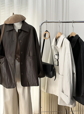 1CoMo休闲时尚百搭设计感小众潮流春秋中长款皮衣外套30522