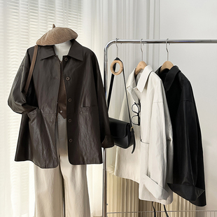 1CoMo休闲时尚 皮衣外套30522 百搭设计感小众潮流春秋中长款