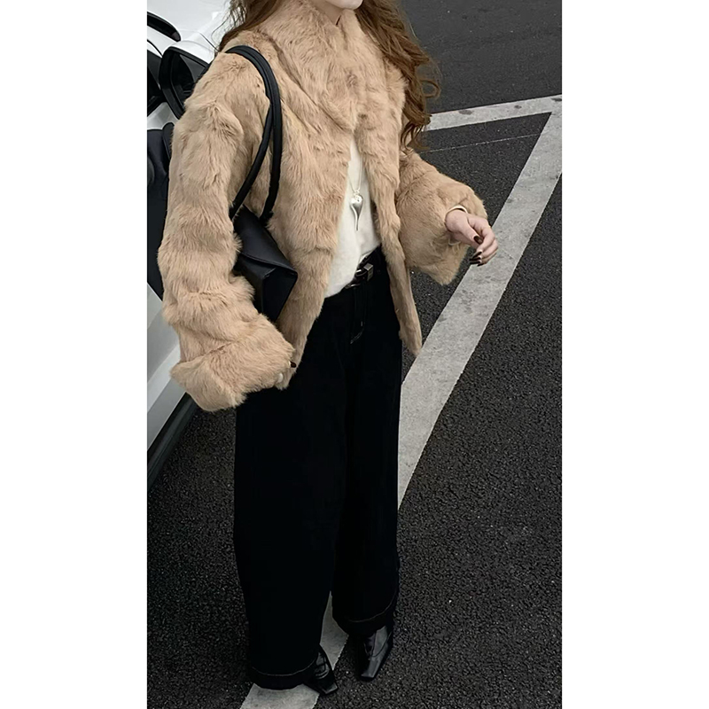 CoMo 长款兔毛外套女秋冬保暖皮草大衣时髦高级感毛绒外套2088