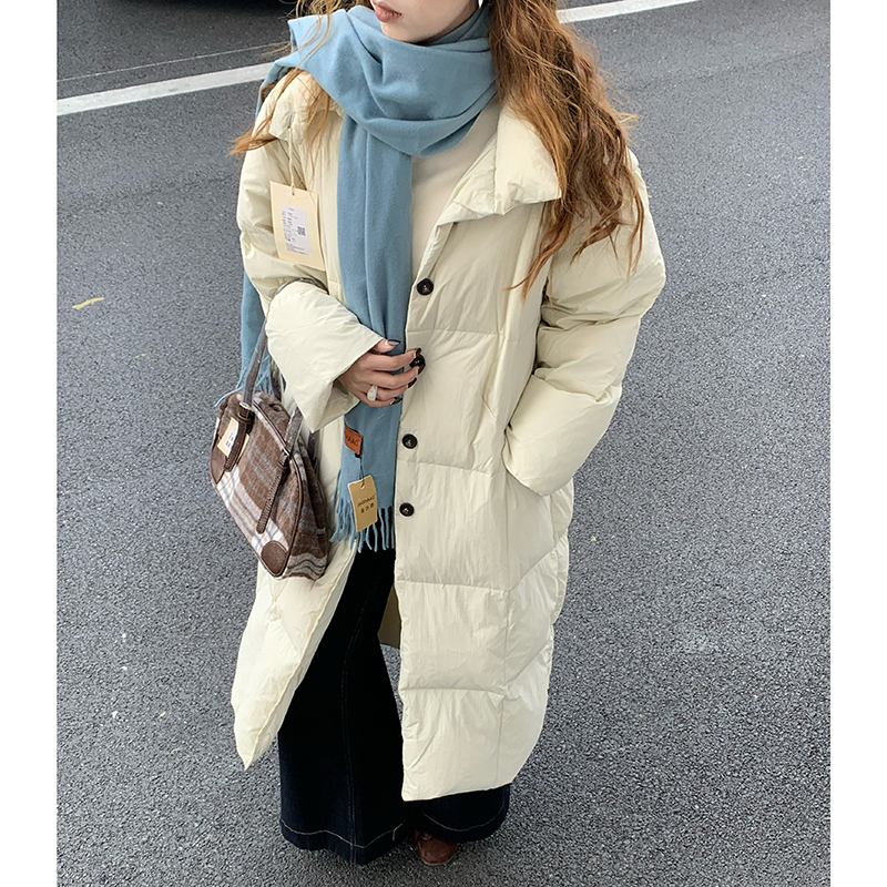 CoMo 冬季新款杏色中长款羽绒服女保暖韩系温柔风百搭外套2650