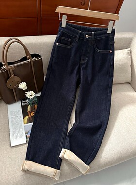 1CoMo 冬季新款复古水洗加绒加厚烟管裤一条过冬牛仔裤 59000