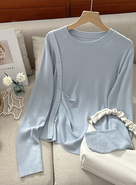 1CoMo早秋新款舒适设计感显瘦长袖宽松纯色韩版时尚套头针织衫869