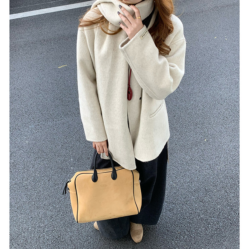 CoMo 毛呢大衣2025年冬新款女高级感中时尚长款米色呢子外套5266
