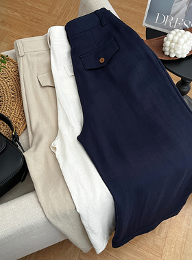 1CoMo 新款亚麻混纺纯色显瘦百搭时尚舒适直筒夏季透气休闲裤3005