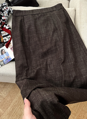 CoMo 新款亚麻混纺极简风A字韩版设计感显瘦高腰中长款半身裙5285