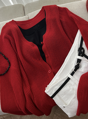 CoMo新款韩系气质全羊毛V领镂空开衫女秋季宽松显瘦外套上衣1218