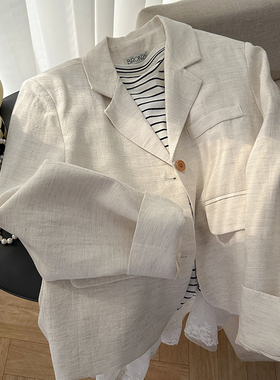 1CoMo 新款春季百搭时尚亚麻混纺舒适韩版显瘦宽松西装外套5550