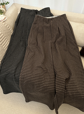 1CoMo 新款百搭时尚日常通勤舒适复古宽松显瘦格子阔腿裤6602