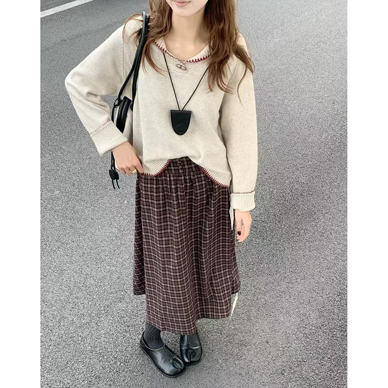 CoMo 翻领木扣针织衫慵懒风宽松显瘦温柔系毛衣复古上衣872