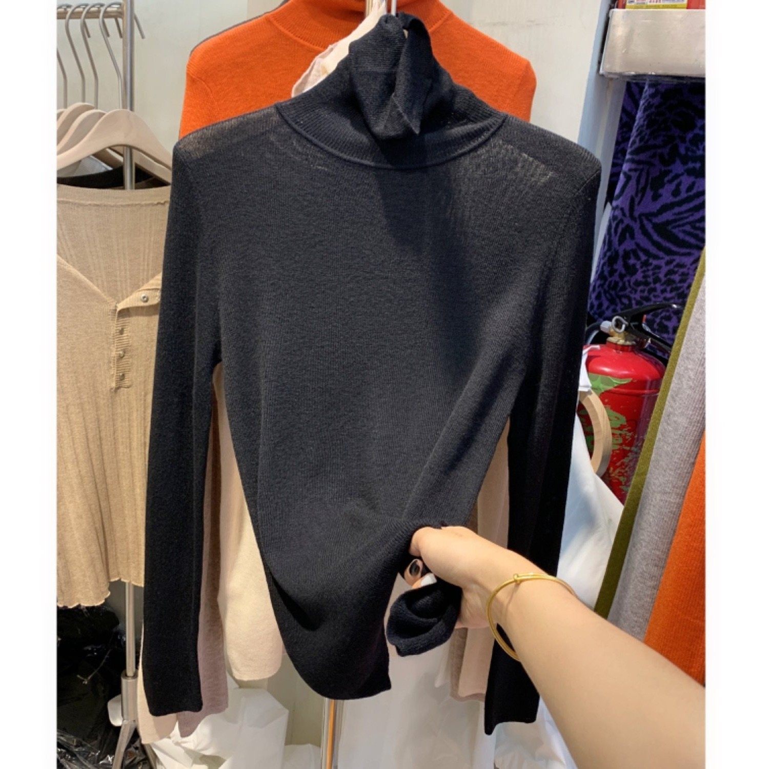 女明星同款红色高领修身紧打底衫针织衫纯色毛衣女