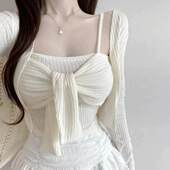 气质修身 纯欲风高级感拧结吊带短款 长袖 东大门2026新款 开衫 两件套