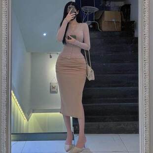 QI182女人味曲线美~ 优雅高腰包臀显瘦开叉半身裙se