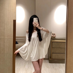 夏季 慵懒风休闲宽松小上衣女 薄款 舒适居家斗篷软软蝙蝠t恤打底衫