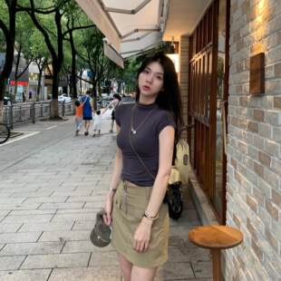 T恤纯欲风小个子上衣紧身显瘦内搭半高领短袖