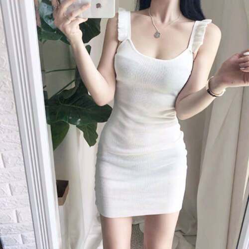 2026春夏新款韩国女装甜美修身木耳边吊带针织连衣裙性感包臀短裙
