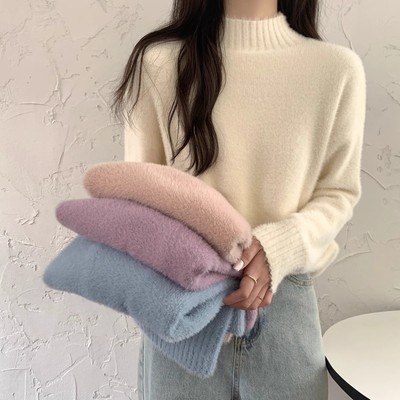 水貂绒毛衣女款2025新款加厚秋冬