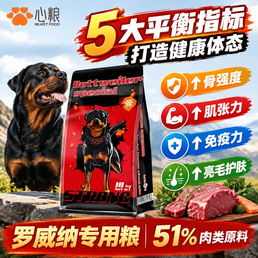 心粮罗威纳专用狗粮养护肠胃卡斯罗杜宾恶霸比特强壮体格大型20斤图片
