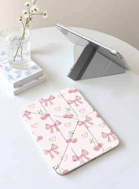 Pink Cherry Bow Pattern Acrylic Case 适用 2026 iPad Air 8 11 Inch, iPad 10th Gen, iPad Pro 11