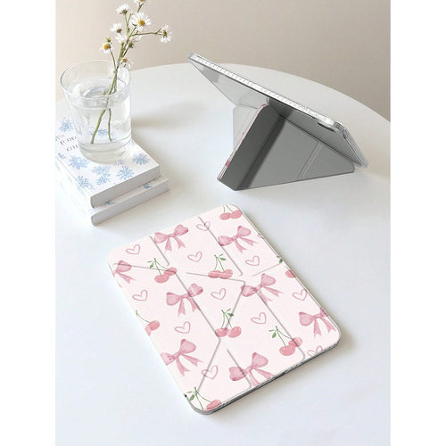 Pink Cherry Bow Pattern Acrylic Case 适用 2026 iPad Air 8 11 Inch, iPad 10th Gen, iPad Pro 11