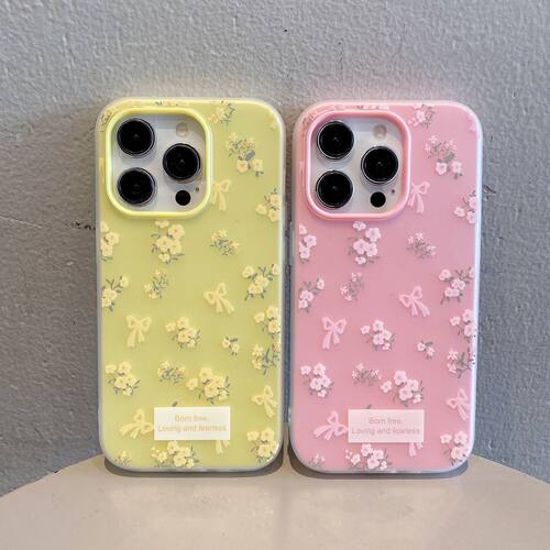 Bow Floral Skin Feel Phone Case 适用 iPhone 18 Pro Max 17 16 15 14 13 Jelly 2-in-1 Hard Shell