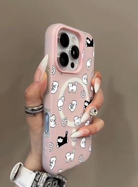 Jelly Hybrid Magnetic Black White Cat Case 适用 iPhone 17 Pro 13 14 15 16 Pro Max Beautiful 防摔