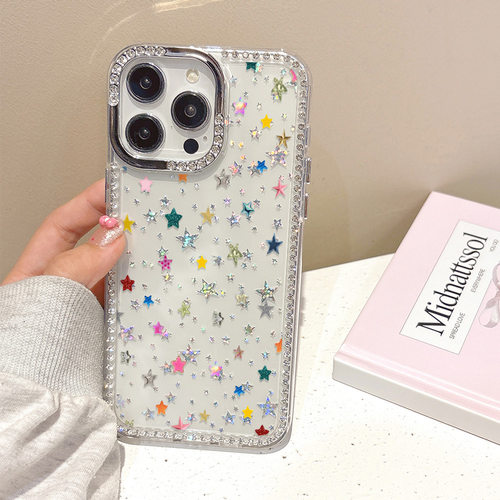 Shiny Diamond Star Phone Case Full Color Rhinestone Stars 适用 iPhone 17 16 Pro Max 15 14 13 12