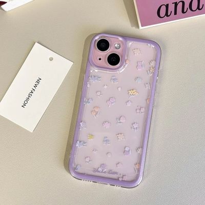 Colored flowers transparent shockproof case适用iphone11 12 13 14 15 16 17 pro max XR XS MAX 7 8 PLUS