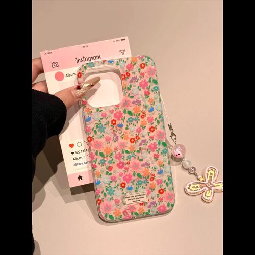 Ins Style Spring Colorful Flowers Phone Case 适用 iPhone 17 16 Pro 15 14 13 Glitter Protective Cover