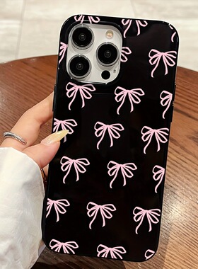 Jelly black pink bow shockproof case适用iphone 11 12 13 14 15 16 17 pro max XR XS MAX 7 8 PLUS