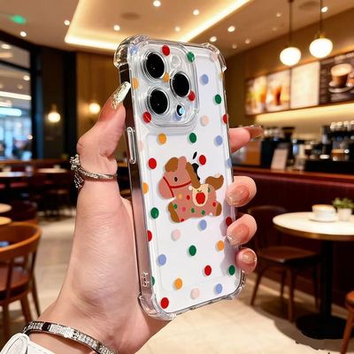 Four-Corner Anti 防摔 Colorful Polka Dot Pony Case 适用 iPhone 15 Pro Max/14/13 Transparent Cartoon