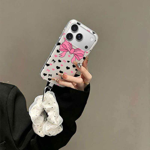 Heart Bow Phone Case with Hand Strap 适用 iPhone 17 Pro Max 16 15 14 Fashion Bracelet Cover