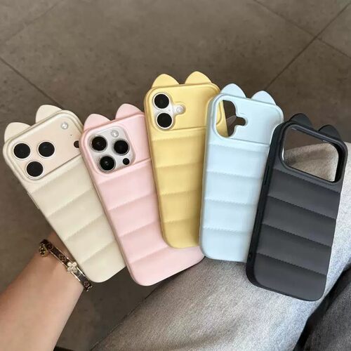 Ins 3D Cat Ears Silicone Phone Case Dopamine Color with Side Cat Paws 适用 iPhone 17 Pro 16 15 14