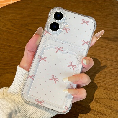 full screen bow ties card clear case适用iphone 11 12 13 14 15 16 17 pro max XR XS MAX 7 8 PLUS