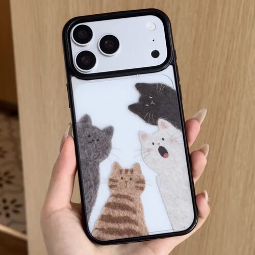 Cute Cat Black Frame Acrylic Phone Case Cartoon Hard Cover 适用 iPhone 18 Pro 17 16 Pro Max 15 14