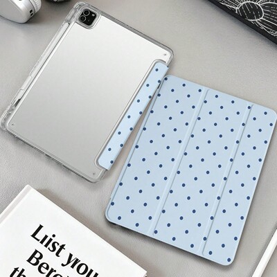Blue Polka Dot iPad Case Slim Anti-Bent Cover 适用 iPad Air8 7 6 Pro 9th Gen Pro11 A16 10.2 Inch