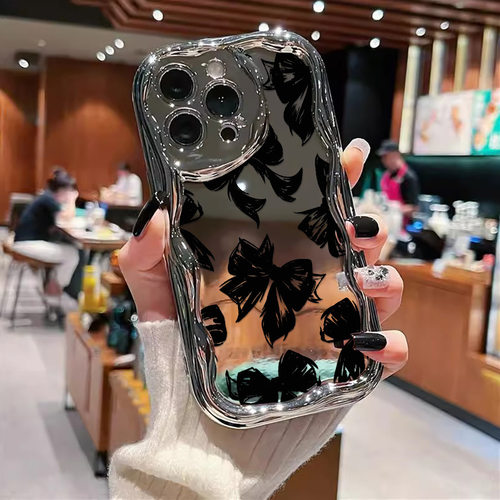 Dark Style Bow Electroplated Frame Silicone Phone Case for Women 适用 iPhone 17 Pro Max 16 15 14 13