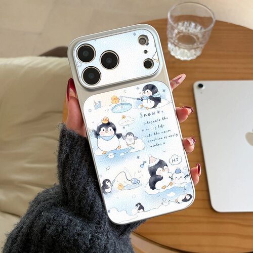 Cute Penguin Large Camera Window Phone Case 适用 iPhone 17 Pro Max 16 15 Pro 14 13 European Trend