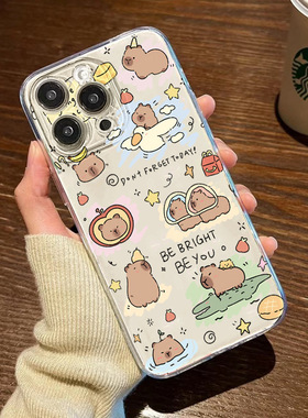 满屏cute cartoon capybara clear case适用iphone 11 12 13 14 15 16 17 pro max XR XS MAX 7 8 PLUS