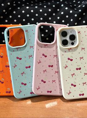 Cute Cherry Bowknot 适用 iPhone 15 Pro/13/12/14 Pro Max/11/XR Plus Soft Protective Case for Girls