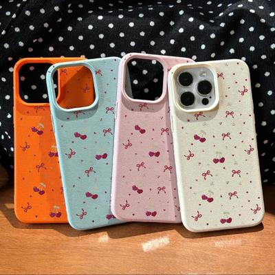 Cute Cherry Bowknot 适用 iPhone 15 Pro/13/12/14 Pro Max/11/XR Plus Soft Protective Case for Girls