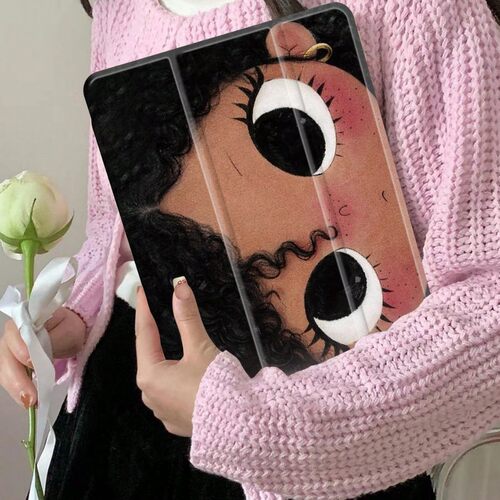 Cartoon Girl Pattern Acrylic Protective iPad Case Pencil Holder 适用 iPad Pro 11 Inch 2025 11th A16
