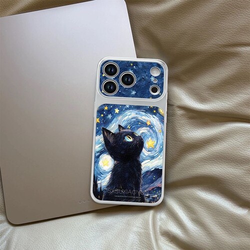 Starry Sky Cat Large View Window Shockproof Phone Case 适用 iPhone 17 Pro Max 16 15 European Style