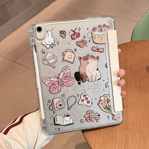 Cute Cartoon Kitten iPad Case 适用 iPad Air 8 4 5 iPad 11 Inch A16 Anti Bend Cover Tablet Shell