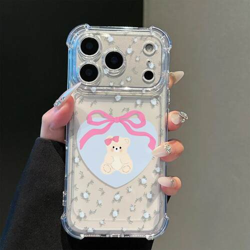 Floral Heart Bow Bear Phone Case Compatible 适用 iPhone 17 Pro Max 16 15 14 Shockproof Girly Cover