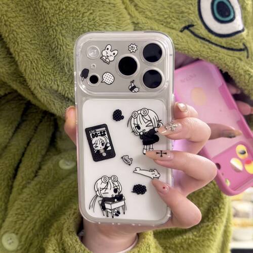 Black White Circle Pattern Cartoon Soft Phone Case Precise Cutout 适用 iPhone 17 Pro Max 16 15 14 11