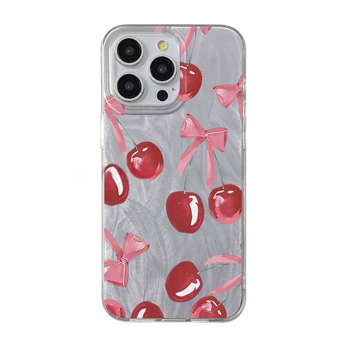 羽纱Pink bowknot cherry case适用iphone 11 12 13 14 15 16 17 pro max XR XS MAX 7 8PLUS